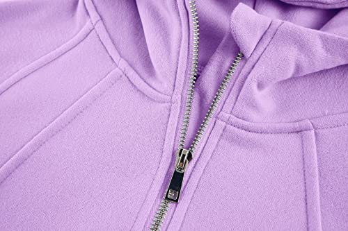 Batermoon Girls' Hoodies Sweatshirts Half Zipper Pullover Crop Tops For Teen Girls Long Sleeve Sweater Thumb Hole Purple thumb #5