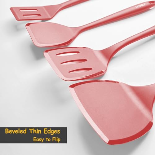 Image of Silicone Spatula Set, 600F Heat Resistant Silicone Spatula Turner Flipper for Cooking, Non Stick and Non Scratch Kitchen Utensils for Eggs & Pancakes, 4 Pack, Red