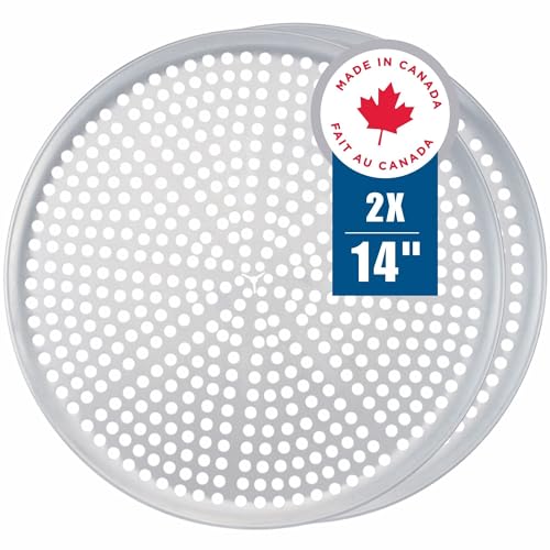 Norjac Pizza Pan with Holes, 14 Inch 2 Pack, Aluminum Pans for Oven, Round, Rust-Free & Heavy-Duty, Perforated Baking Tray for Crispy Crust