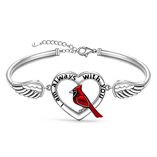 Cardinal Bracelet for Women Sterling Silver Memorial Red Cardinal Bracelets Bangle Angel Wings Sympathy Remembrance Cardinal Jewelry Charms Mothers Day Gifts