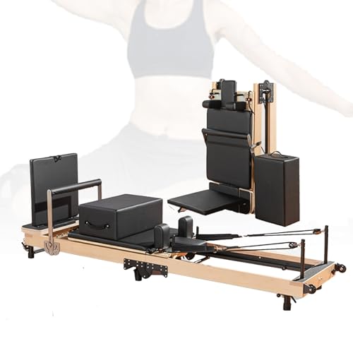 Foldable Pilates Reformer, Pilates Machines for Home Use, 5 Springs, Multi-Level Adjustment, Armrest Seventh Gear Adjustment, with Square Box
