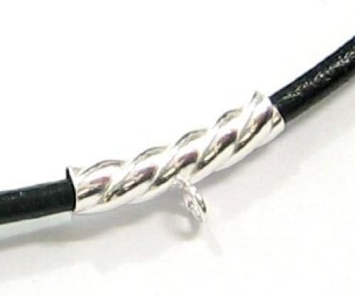 2 pcs .925 Sterling Silver Leather 2mm Cord Pendant Twisted Ring Connector/Findings/Bright