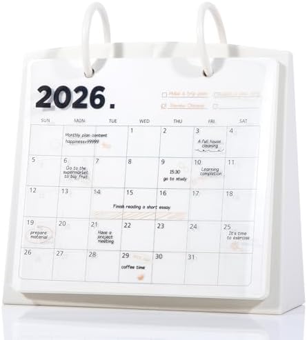 Aesthetic Desk Calendar 2026 Dec 2025-Dec 2026-13 Month Month Standing Flip Calendar for women, Desk Calendar 2025-2026 with Month Plan for Women's Men's desk, Bedside table, Purity & hipster Style, White