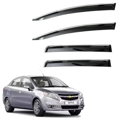 Image of CAR SAAZ Unbreakable Chrome Smoke Door Visor for Sail | Premium Sun, Rain Wind Deflector Chrome Strip Side Door Rain Visor - Set of 4 Pcs