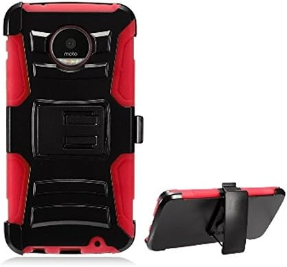 Black/Red Moto Z Force Droid Case, ULTRA [COMBAT] Hybrid Armor Holster [Kickstand] Durable Rugged Heavy Duty for Motorola Moto Z Force Droid