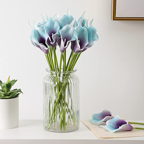 Duovlo 20Pcs Calla Lily Bridal Wedding Bouquet Lataex Real Touch Artificial Flower Home Party Decor (Purple In Blue) #TOP5