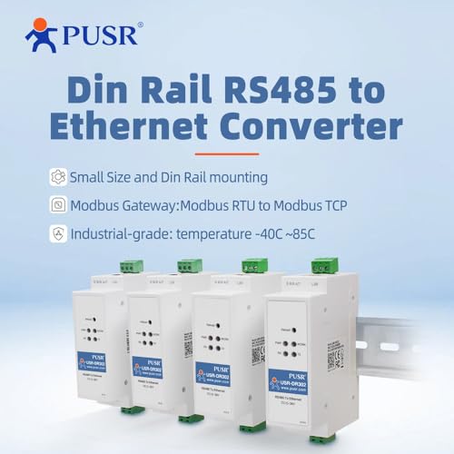 Image of Din Rail RS485 to Ethernet Converter Modbus RTU to TCP Modbus Gateway Transmit Data transparently Between TCP /IP and RS485 User-Defined Webpage USR-DR302