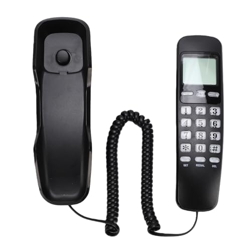 Sanpyl Corded Phone, Wall Mountable Landline Phone for Home, Telephone Without Power or WiFi Required, for Hotel Office Bank Call Center (Black(English Version))