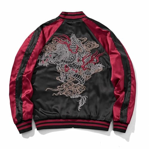 Reversible Streetwear Men Japanese Style Dragon Embroidery Bomber Jacket Stain Full-Zip Vintage Windbreaker3