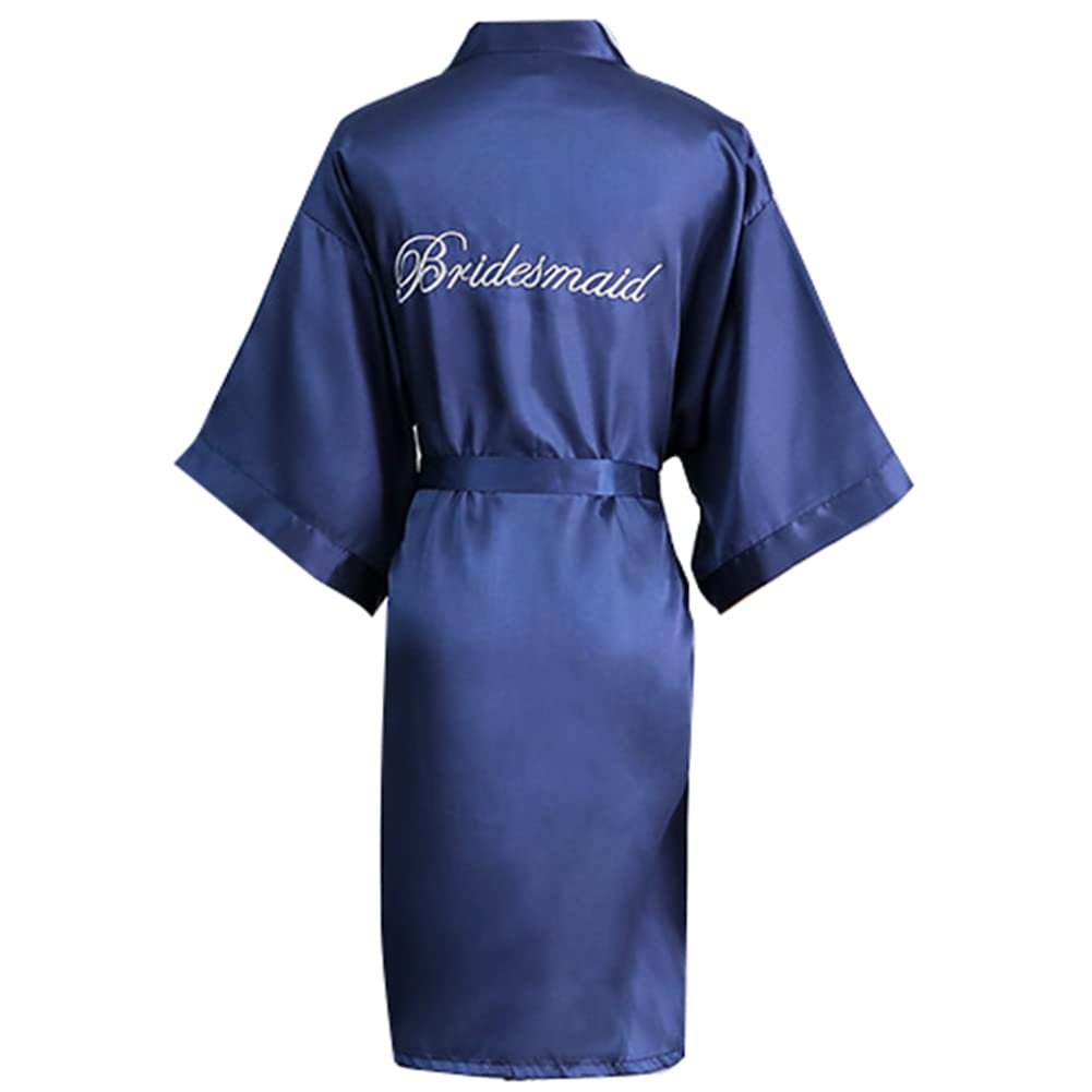 Xiinxigo Women's Bridesmaid Navy Dressing Gown For Party Robes, Satin Kimono Robes, Bride Bathrobe, Nightdresses Sleepwear Dressing Gown,,L