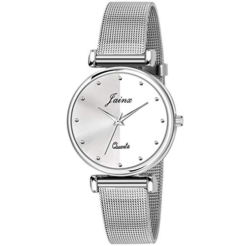 Image of jainx Silver Mesh Chain Analog Women Wrist Watch (Blue /Black /Silver /Pink /Green Color Dial)