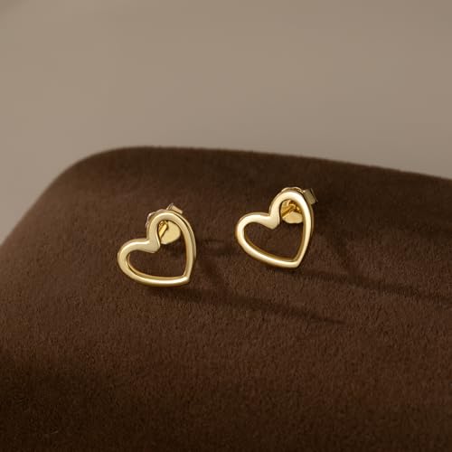 Reffeer Solid 925 Sterling Silver Open Heart Earrings Stud for Women Teen Girls Cute Heart Stud Earrings Hypoallergenic4
