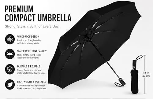 Image of BENAVJI Portable Foldable Automatic Umbrella for Men & Women | Windproof & Waterproof Travel with Anti-Slip Handle & Wrist Strap | Compact