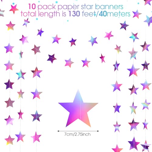 Image of Patelai Glitter Star Garland Banner 2026 Graduation Decor 130 Feet Star Hanging Banner Twinkle Backdrop for Party Birthday Classroom Wedding Supplies(Iridescent Purple)