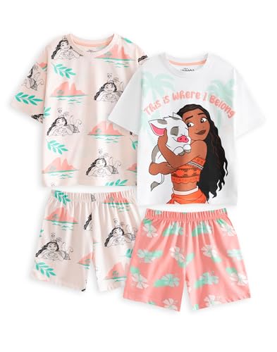 Disney Moana Girls Pyjama Set | White and Coral Short Sleeve Short Leg PJs | Multi-Pack of 2 Sleeping Wear | Pua Character Print | Loungewear for Kids Merch - 2-3 Years
