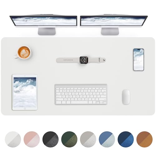 Image of AFIING Leather Desk Pad Protector,48 inch inch x 23 inch inchLarge desk mat,Office Desk Mat, Non-Slip PU Leather Desk Blotter,Mouse pad,Waterproof Keyboard mat for Office /Home /Decor (Ivory white)