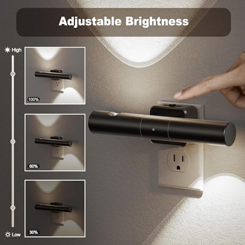 Image of JandCase Dusk-to-Dawn Sensor Night Light, 5000K Daylight White Night Lights Plug into Wall, Adjustable Brightness 0-100LM, Dimmable LED Night Lights for Bathroom /Hallway /Bedroom /Stairway, 2 Pack