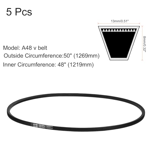 sourcing map 5Pcs A48 V-Belt, Classic Wrapped Rubber Belt, 50" Outside Circumference x 0.51" Width x 0.32" Thick, Industrial Power Transmission Belt