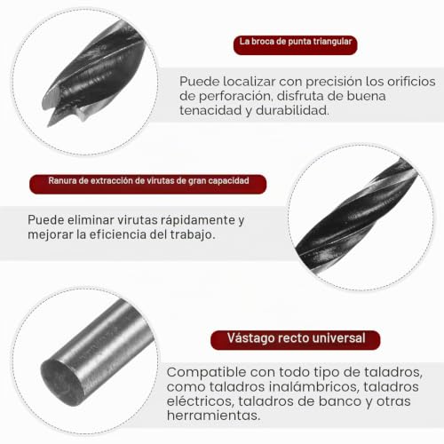 Miniatura 4 de Quarkzman 5 Piezas Barrenas De Punto Brad De 3.5mm 9 64 De Diámetro Barrena Recta De Acero Redondo Métrico Punto Brad De 1.4 De Profundidad De Perforación Barrenas De Espiral