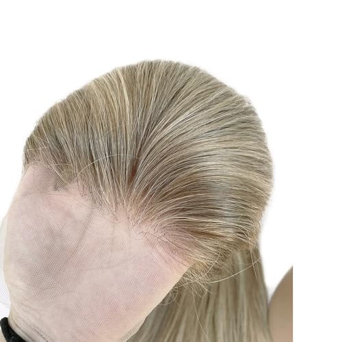 Image of Highlight 13x4 HD Lace Front Wig Human Hair 22 Inch Balayage Ash Brown to Beige Blonde to Platinum Blonde Human Hair Lace Frontal Wig for White Women Glueless Wigs 180% Density Colored Remy Hair Wigs
