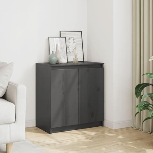 Cómoda gris de pino macizo con 2 compartimentos de almacenamiento compacto 2