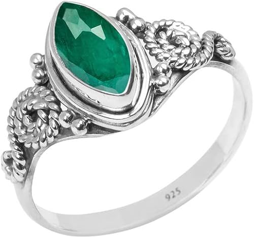 Emerald Stone Ring, 925 Sterling Silver Ring Statement Ring For Women - Girls, 5X10mm Natural Marquise Shape Gemstone Ring, Christmas Gifts, Gemstone Ring Size US 8 Handmade Ring
