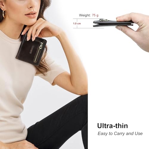 Contacts Full Grain Leather Small Wallet for Women and Men RFID Blocking Card Holder Slim Bifold Coin Purse Mini Pocket Wallet (Brown)2