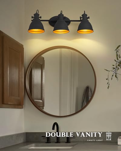 Image of 3-Light Black Bathroom Vanity Light Over Mirror, Industrial Style