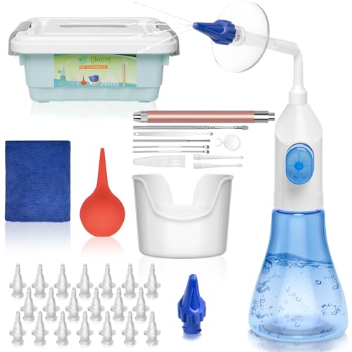 QISXROVY Ear Wax Removal Tool Ear Cleaning Kit Safe Ear Irrigation Flushing System for Adults & Kids Large (50pcs accs) Blue