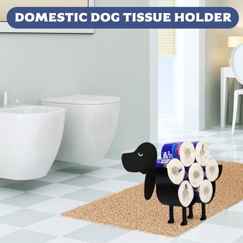 Lustig Toilettenpapierhalter Hunde, Metall Toilettenrollenhalter, Toilettenpapier Aufbewahrung Klopapier Aufbewahrung Wand Schwarz, WC Rollenhalter für Küche Badezimmer Klorollenaufbewahrung Deko