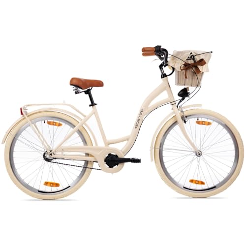 Goetze Style 26 Zoll Citybike, 17 Zoll Tiefeinsteiger Rahmen, 3-Gang Nabenschaltung, Rücktrittbremse, V-Bremse vorne, LED-Beleuchtung, Rattankorb, Komfortsattel, mit Seitenständer & Klingel Goetze Style 26 Zoll Citybike, 17 Zoll Tiefeinsteiger Rahmen, 3-Gang Nabenschaltung, Rücktrittbremse, V-Bremse vorne, LED-Beleuchtung, Rattankorb, Komfortsattel, mit Seitenständer & Klingel