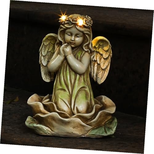 Décoration extérieure stable en résine de qualité supérieure avec statue ange fée lumineuse LED