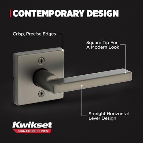 Image of Kwikset Halifax Square Dummy Door Handle, Single Sided Lever for Closets, French Double Doors, and Pantry, Gunmetal Non-Turning Reversible Interior Push /Pull Lever