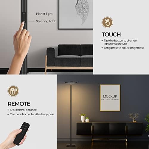 FIMEI Floor Lamp, Uplighter Floor Lamp, Stepless Dimming & 3 Colour Temperatures, Remote & Touch Control, Eye-Protecting, Modern Standing Light for Living Room and Office, Double Opening Design