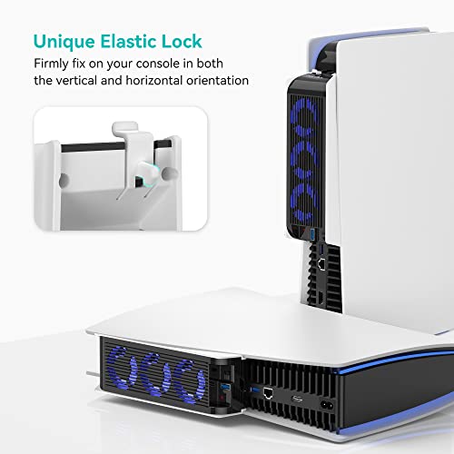 Cooling Accessories For Ps5, Kiwihome Horizontal Cooling Fan For Ps5, Upgraded Quiet Cooler Fan With Led Light And Usb3.0 Hubs, For Ps5 Disc And Digital Edition(White) #TOP4