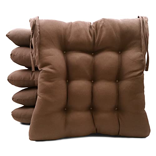 Meishida Pack de 6 Cojines para Sillas de Exterior e Interior Reversibles 40 x 40 x 7 cm, con Correas de Sujeción (Marrón)