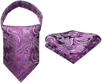 HISDERN Cravat for Men Silk Paisley Mens Cravat and Pocket Square Set Polka Dot Ascot Tie and Handkerchief for Wedding Party Christmas