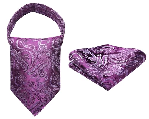 HISDERN Cravat for Men Silk Paisley Mens Cravat and Pocket Square Set Polka Dot Ascot Tie and Handkerchief for Wedding Party Christmas