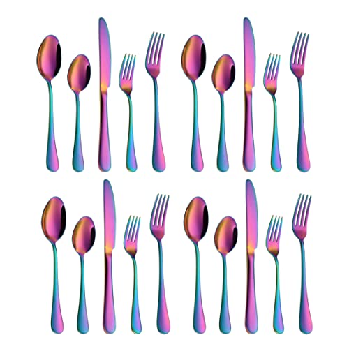 Image of Premium Daily Use Cutlery Stainless Steel Luxury Flatware Serving Dinner Spoon Fork Knife Reusable Mirror Finish for Home Kitchen Dining Table and Gifts (Set of 20, Multicolour)
