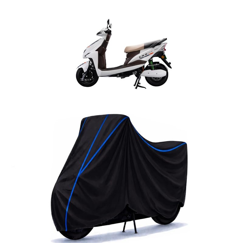 Image of Scooty Cover Water Resistant for Lectrix EV LXS G 3.0 | Universal Scooter & Bike Cover | Heavy Duty UV Dust, Rain & Scratch Protection | Elastic Fit All Weather Indoor Outdoor | Black with Blue Piping