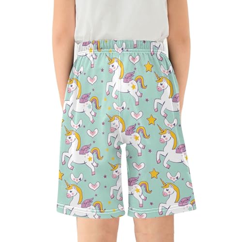 ALAZA Unicorn Love Star Blue Pajama Shorts Sleep Shorts Pant Lounge Pajama Bottoms Elastic Waist with Pockets2