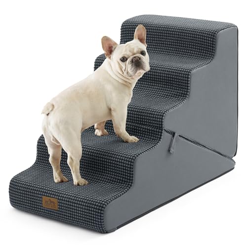 Image of COZY KISS Dog Stairs for Small Dogs, 3-Step 2-in-1 Dog Steps,22.4 inch H | 5-step dog stairs and ramps,Non-Slip Base,for Couch & Bed, Dark Grey