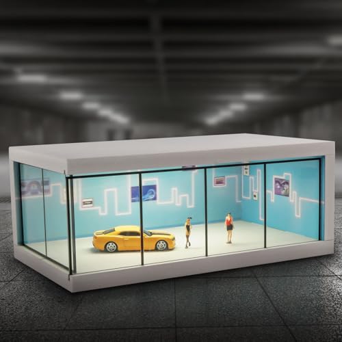 Image of Best of Craft 1 Floor 1:64 Scale Diorama Parking Lot Display Case with LED Lights | Diecast Car Diorama Garage Showroom for Mini Model Vehicles (Without Cars) | Acrylic & Sunboard | Blue