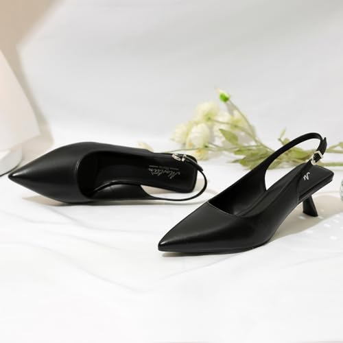 Image of Mostrin Kitten Heels for Women Pointed Toe Pumps Patent Leather Low Heel Slingback Heels with Buckle Dress Shoes for Dating Party Working