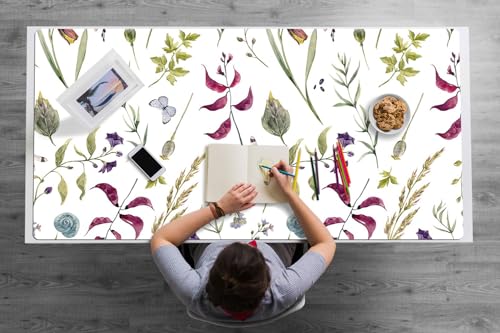 Couverture de bureau 120x60 cm en vinyle motif fleur botanique
