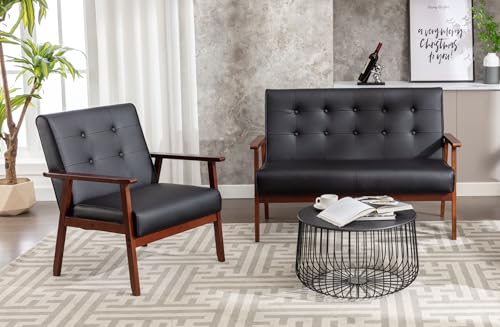 Image of JIASTING Wooden Loveseat Sofa and Accent Chair Set, Office