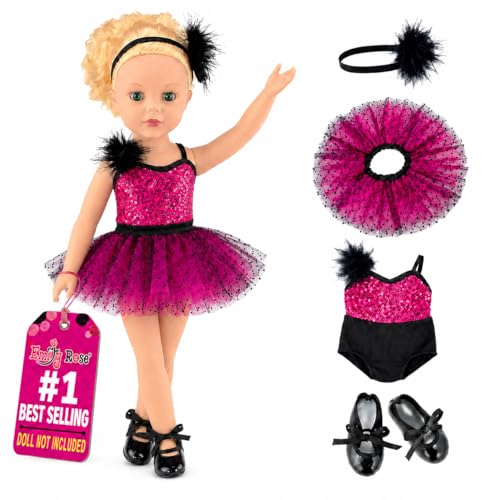 Emily Rose 18 Inch Doll Ballet Clothes Set - 4 PC Pink Ballerina Outfit Leotard Tutu Headband & Tap Shoes Set | Dance Recital Costume | Doll Not Included | American Girl Compatible