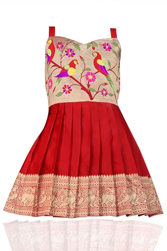 Image of South Indian Traditional Pattu Pavadai Tapeta Silk Frock Dress for Baby Girls