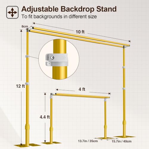 Image of EMART Backdrop Stand Heavy Duty 12x10Ft Double Crossbar Pipe and Drape-Gold