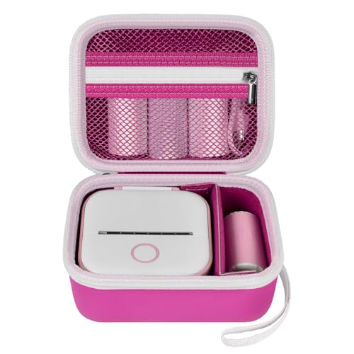 Image of ANKHOH Label Maker Case for Memoking T02 / for Phomemo M02 / M02S / M02 Pro / Q30S / for Ponek Mini Pocket Printer, Portable Sticker Printer Storage Holder Organizer Bag Paper&USB Cables, Box Only (Rose)
